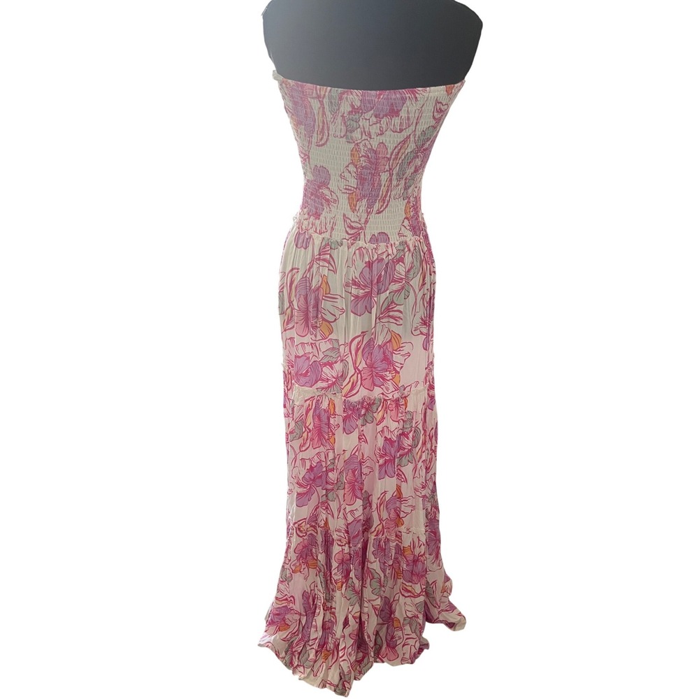 Abel The Label Pink Floral Smocked Strapless Maxi Dress Small Boho Resort Wear - Picture 3 of 8